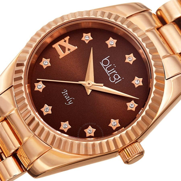 Burgi Designer Quartz Crystal Brown Dial Ladies Watch BUR194RGBR - The Watches Men & Co #2