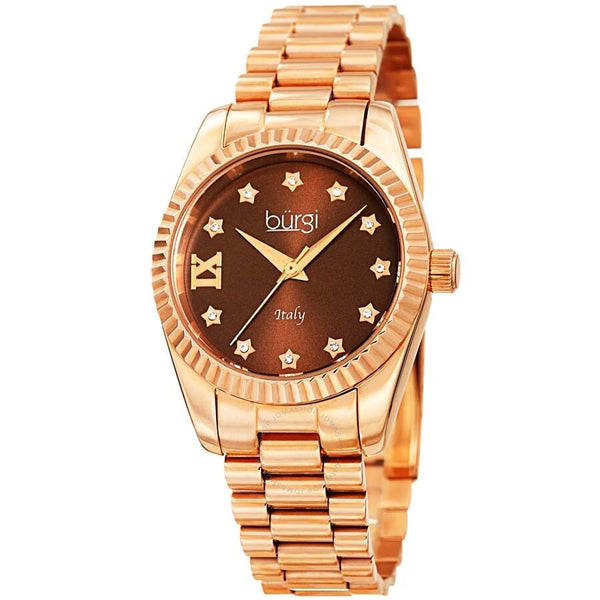 Burgi Designer Quartz Crystal Brown Dial Ladies Watch BUR194RGBR - The Watches Men & Co
