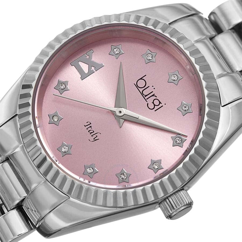 Burgi Designer Quartz Crystal Pink Dial Ladies Watch BUR194SSPK - The Watches Men & Co #2