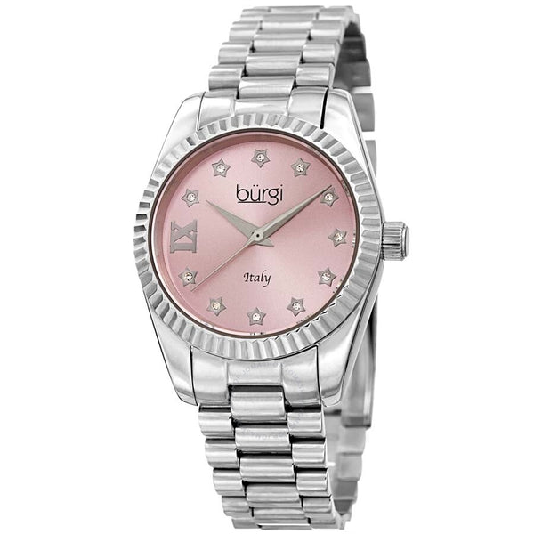 Burgi Designer Quartz Crystal Pink Dial Ladies Watch BUR194SSPK - The Watches Men & Co