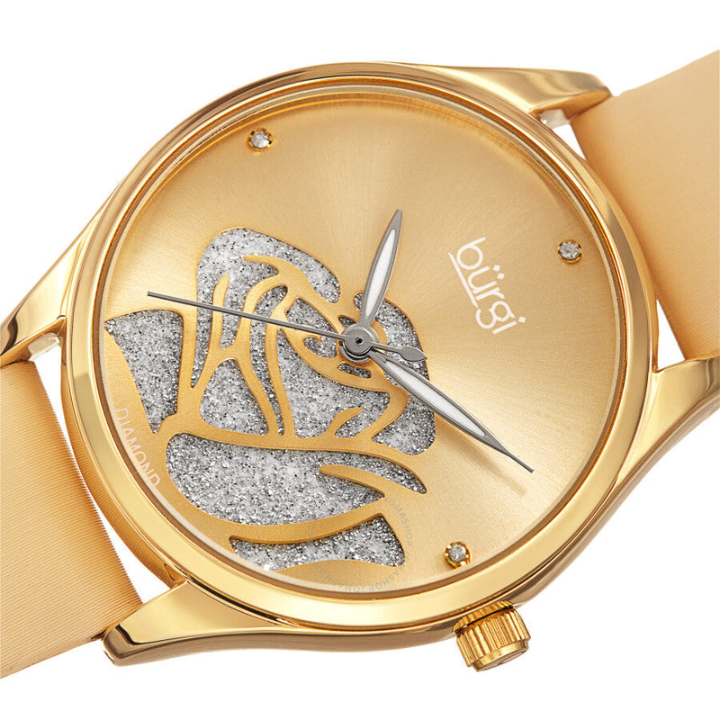 Burgi Diamond Accented Flower Quartz Ladies Watch BUR189YG - The Watches Men & Co #2
