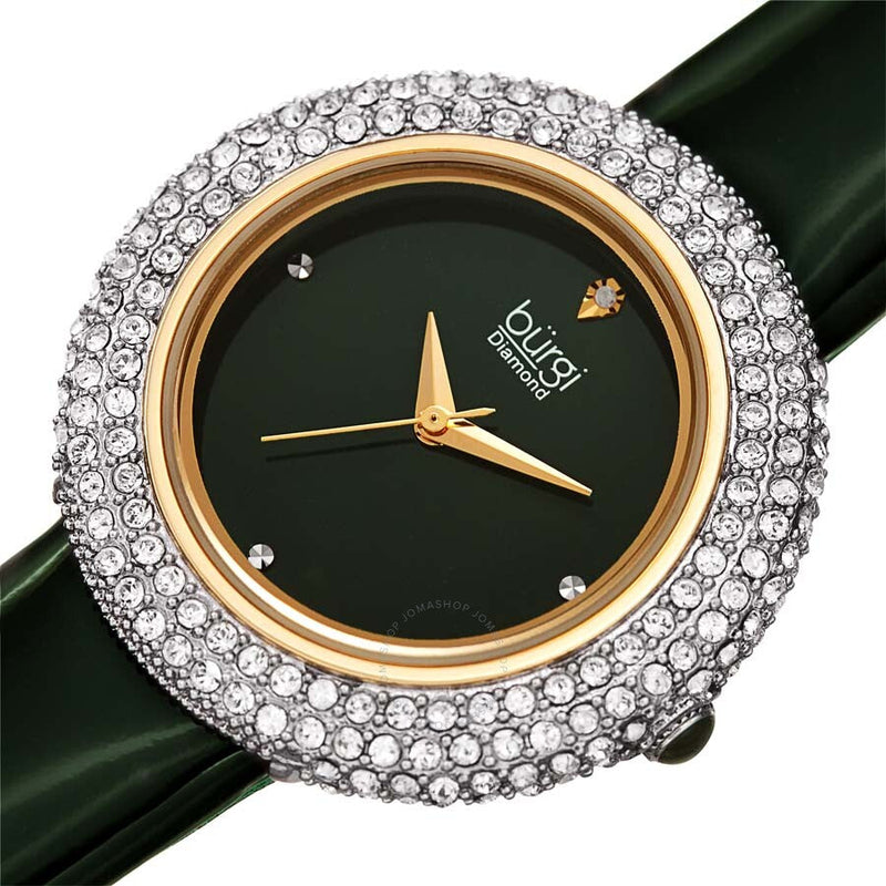 Burgi Diamond Crystal Green Dial Green Leather Ladies Watch BUR199GN - The Watches Men & Co #2