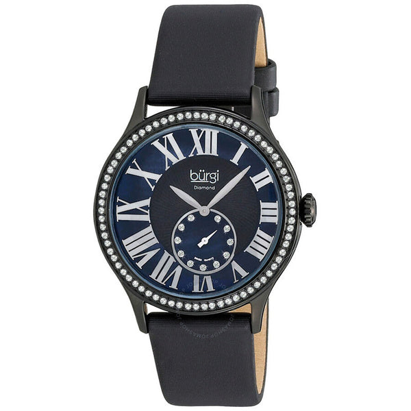 Burgi Diamond Quartz Crystal Black Mother of Pearl Dial Ladies Watch BUR056BK - The Watches Men & Co