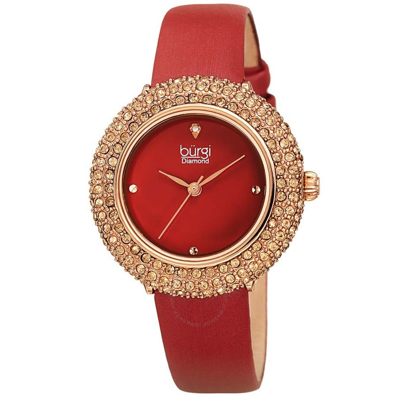 Burgi Diamond Red Dial Red Satin Ladies Watch BUR227BUR - The Watches Men & Co