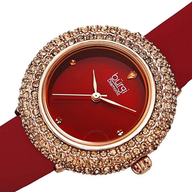 Burgi Diamond Red Dial Red Satin Ladies Watch BUR227BUR - The Watches Men & Co #2