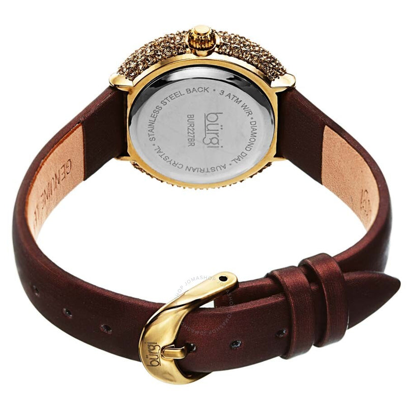 Burgi Diamond White Dial Brown Satin Ladies Watch BUR227BR - The Watches Men & Co #4