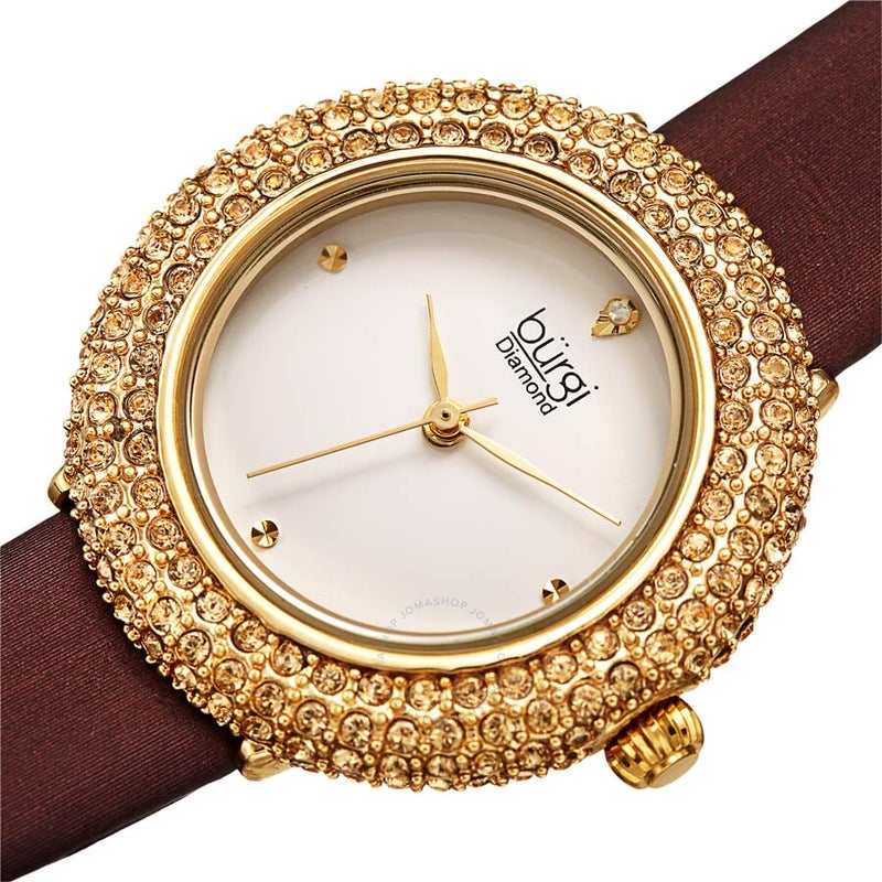 Burgi Diamond White Dial Brown Satin Ladies Watch BUR227BR - The Watches Men & Co #2