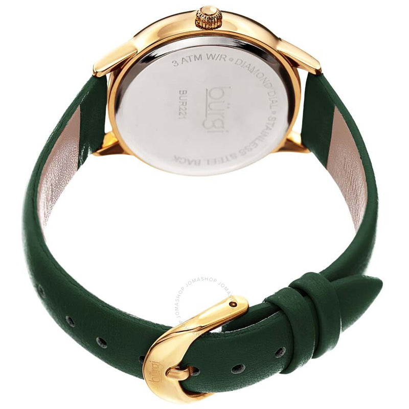 Burgi Diamond White Dial Green Leather Ladies Watch BUR221GN - The Watches Men & Co #4