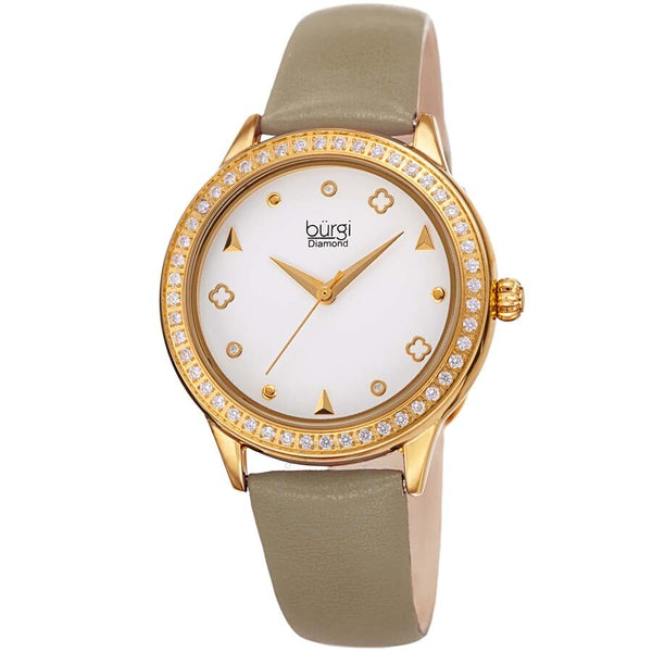 Burgi Diamond White Dial Leather Ladies Watch BUR221TP - The Watches Men & Co