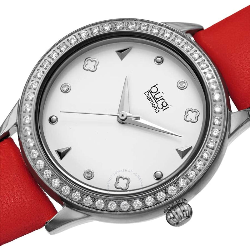 Burgi Diamond White Dial Red Leather Ladies Watch BUR221RD - The Watches Men & Co #2