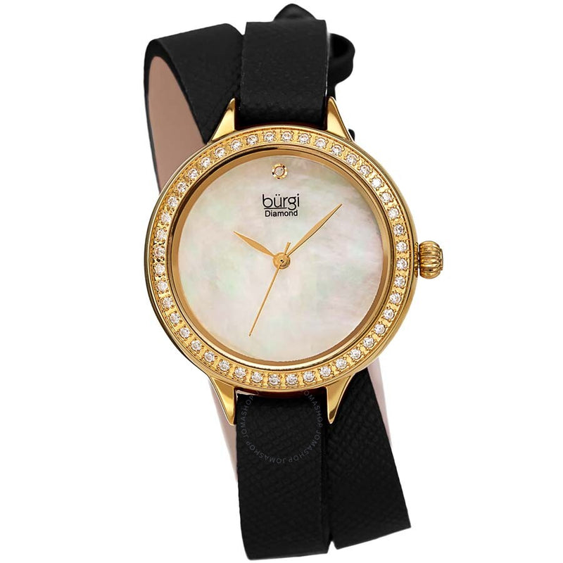 Burgi Diamond White Mother of Pearl Dial Ladies Watch BUR224BK - The Watches Men & Co