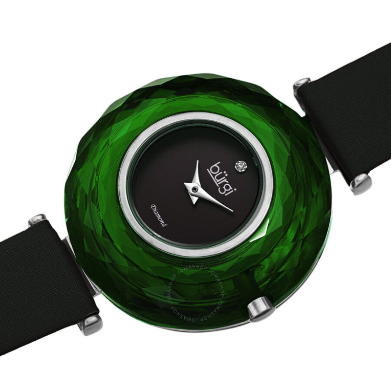 Burgi Faceted Crystal Bezel Diamond Black Dial Ladies Watch BUR252GN - The Watches Men & Co #2