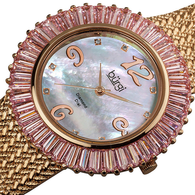Burgi Faceted Crystal Bezel Mother of Pearl Dial Ladies Watch BUR076PK - The Watches Men & Co #2