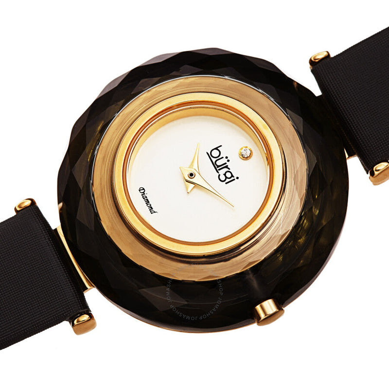 Burgi Faceted Crystal Bezel Quartz Diamond Silver Dial Ladies Watch BUR252BK - The Watches Men & Co #2