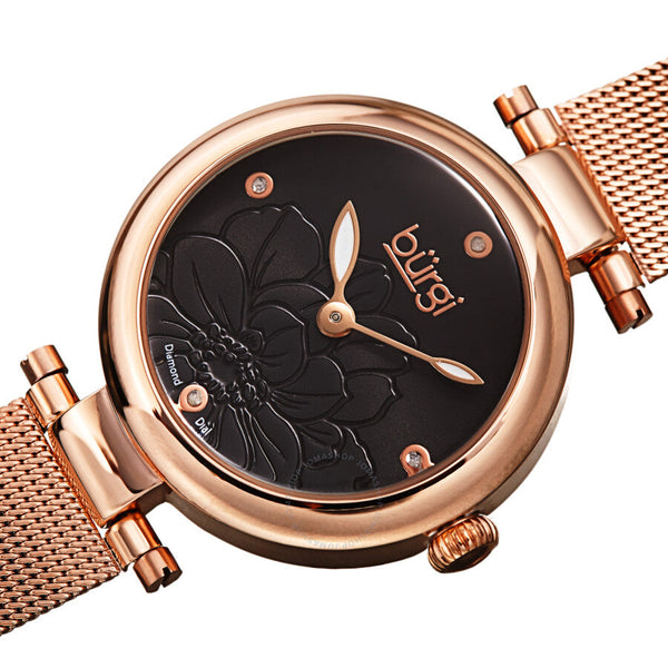 Burgi Flower Marker Quartz Diamond Black Dial Ladies Watch BUR260RGBK - The Watches Men & Co #2