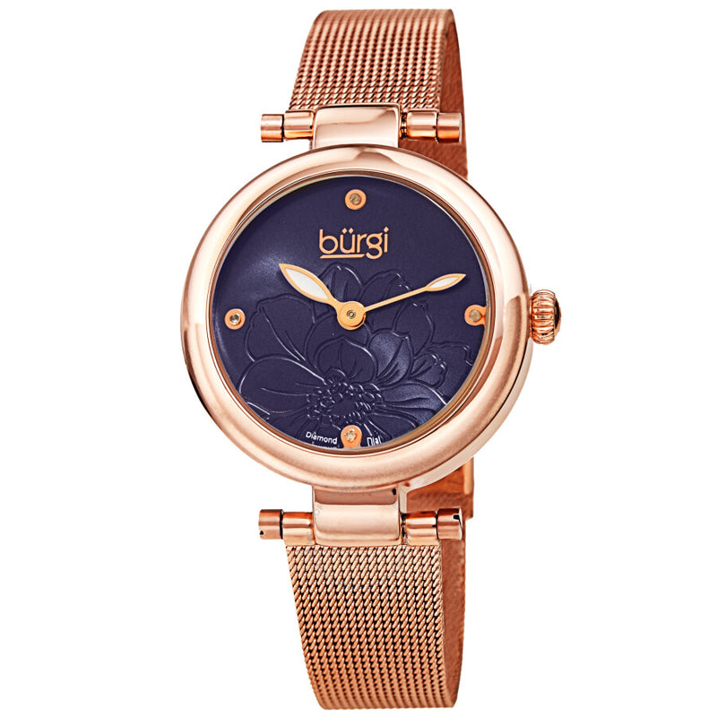 Burgi Flower Marker Quartz Diamond Blue Dial Ladies Watch BUR260RGBU - The Watches Men & Co