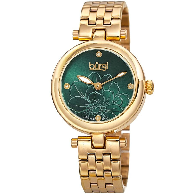 Burgi Flower Marker Quartz Diamond Green Dial Ladies Watch BUR223GN - The Watches Men & Co