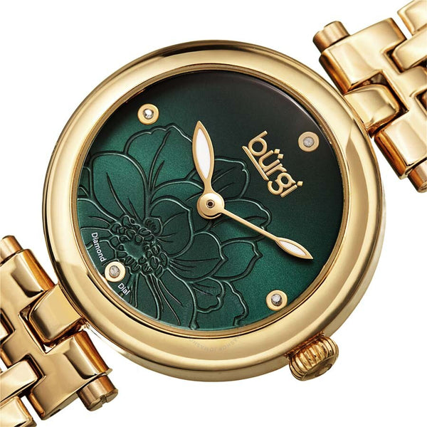 Burgi Flower Marker Quartz Diamond Green Dial Ladies Watch BUR223GN - The Watches Men & Co #2