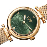 Burgi Flower Marker Quartz Diamond Green Dial Ladies Watch BUR260YGN - The Watches Men & Co #2