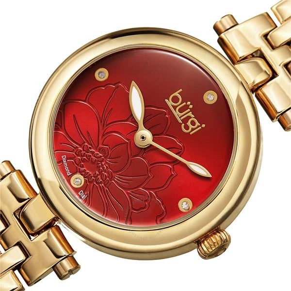 Burgi Flower Marker Quartz Diamond Red Dial Ladies Watch BUR223YGR - The Watches Men & Co #2