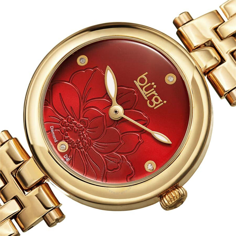 Burgi Flower Marker Quartz Diamond Red Dial Ladies Watch BUR223YGR - The Watches Men & Co #2