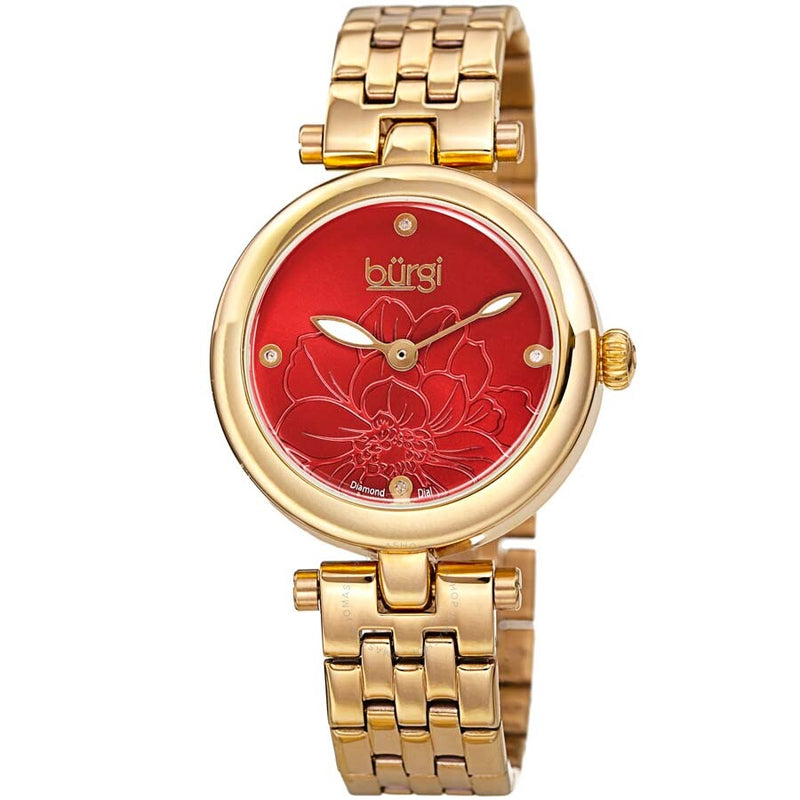 Burgi Flower Marker Quartz Diamond Red Dial Ladies Watch BUR223YGR - The Watches Men & Co