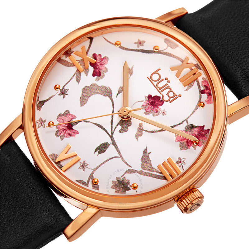 Burgi Flower Quartz Beige Floral Print Dial Ladies Watch BUR186BK - The Watches Men & Co #2