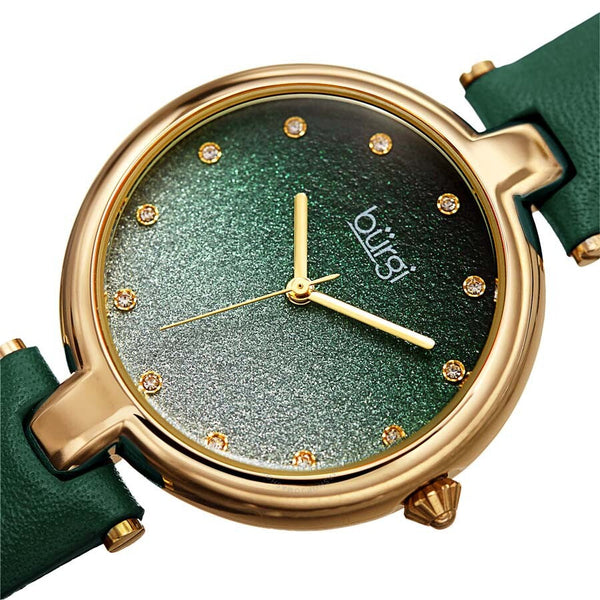 Burgi Green Ombre Swarovski Crystal Dial Green Leather Ladies Watch - The Watches Men & Co #2