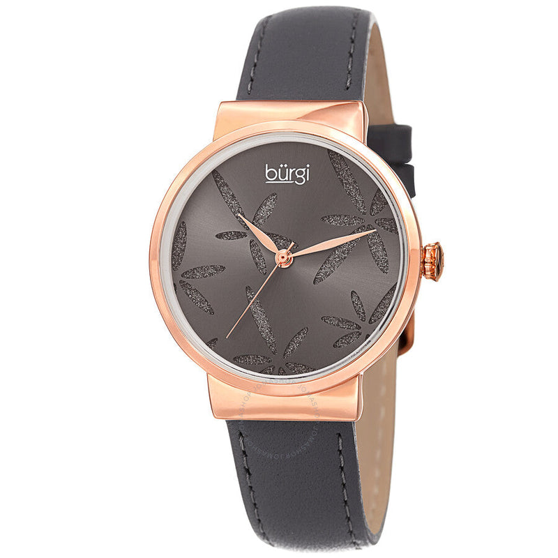 Burgi Grey Dial Grey Leather Ladies Watch BUR191GY - The Watches Men & Co