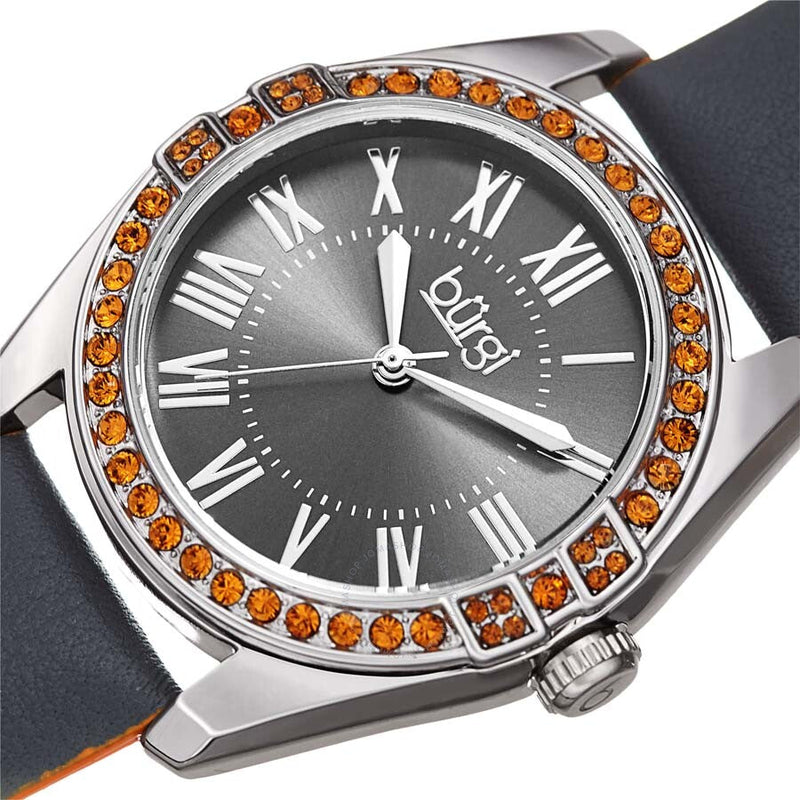 Burgi Grey Dial Grey Leather Ladies Watch BUR206GY - The Watches Men & Co #2