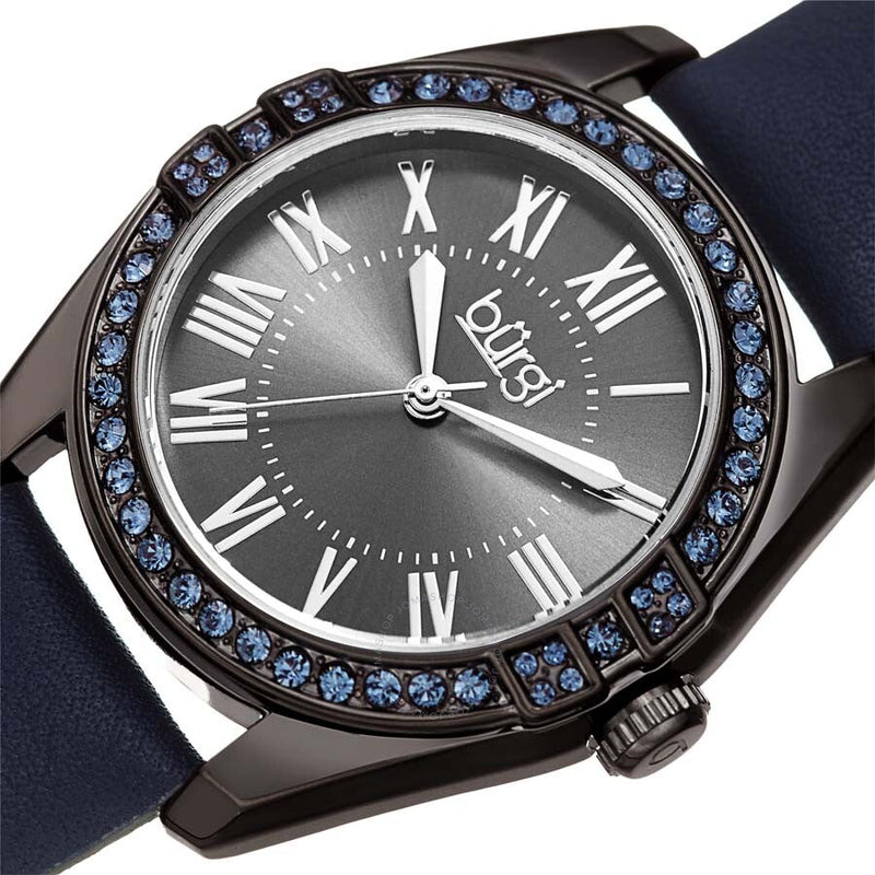 Burgi Gunmetal Grey Dials Blue Leather Ladies Watch BUR206BU - The Watches Men & Co #2
