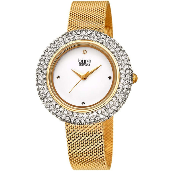 Burgi Ladies Argyle Dial Swarovski Crystal Glamor Mesh Bracelet Watch - The Watches Men & Co