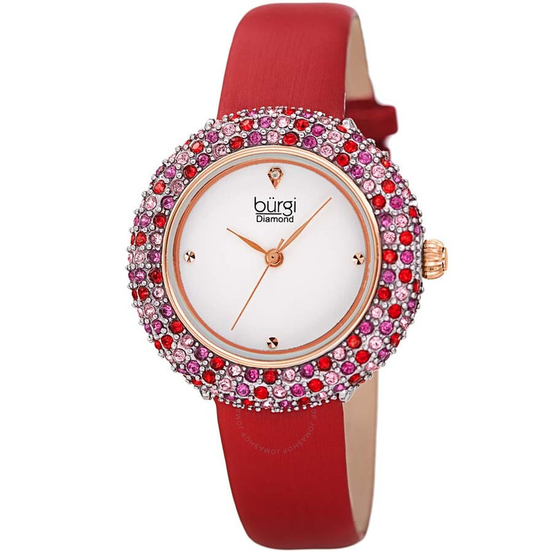 Burgi Ladies Diamond Colored Swarovski Crystal Sparkling Bezel Leather Strap Watch - The Watches Men & Co