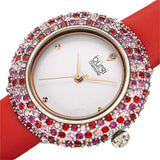 Burgi Ladies Diamond Colored Swarovski Crystal Sparkling Bezel Leather Strap Watch - The Watches Men & Co #2