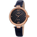 Burgi Ladies Engraved Argyle Diamond Dial Blue Leather Strap Watch - The Watches Men & Co