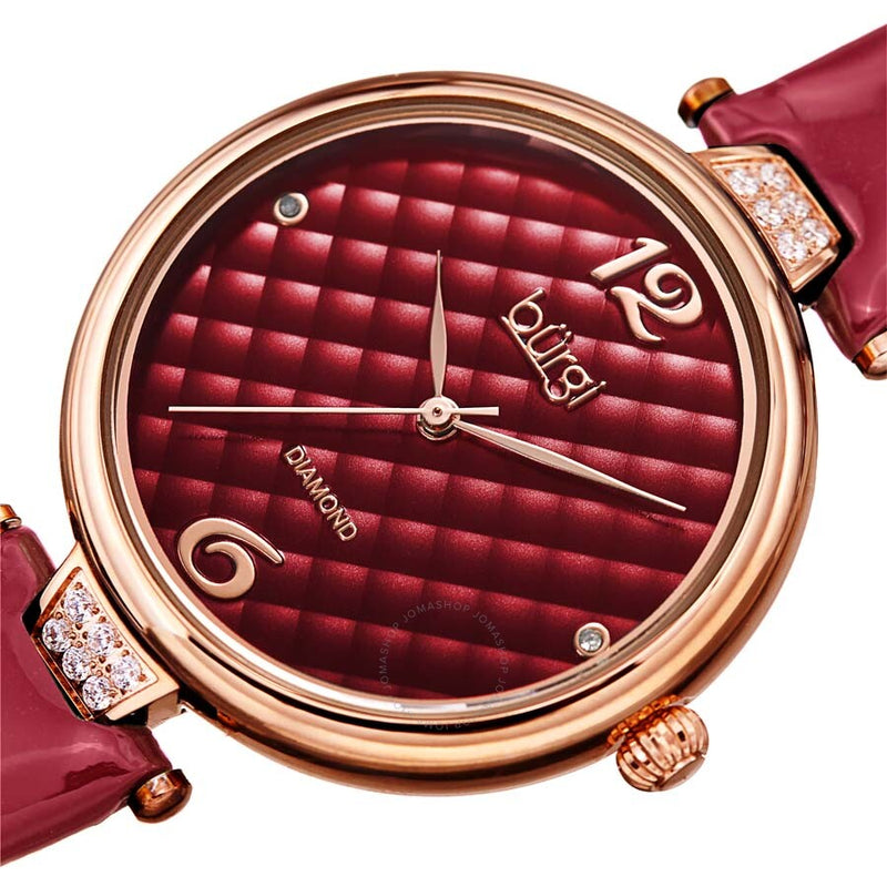 Burgi Ladies Engraved Argyle Diamond Dial Genuine Leather Strap Watch - The Watches Men & Co #2