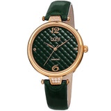 Burgi Ladies Engraved Argyle Diamond Green Dial Green Leather Strap Watch - The Watches Men & Co
