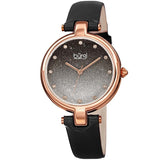 Burgi Ladies Glitter Ombre Swarovski Crystal Dial Black Leather Strap Watch - The Watches Men & Co