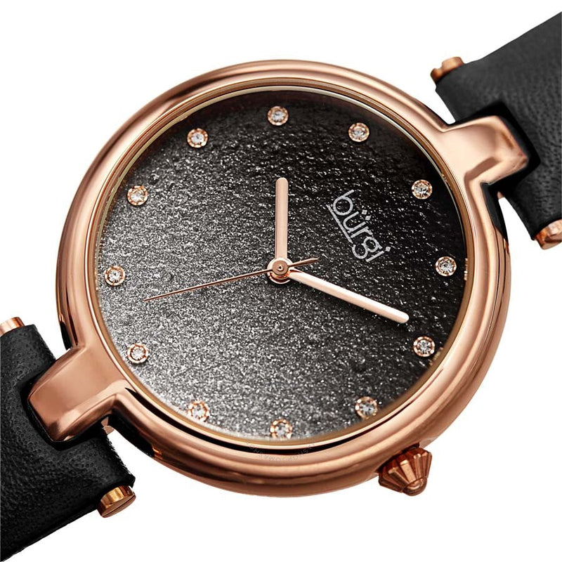 Burgi Ladies Glitter Ombre Swarovski Crystal Dial Black Leather Strap Watch - The Watches Men & Co #2
