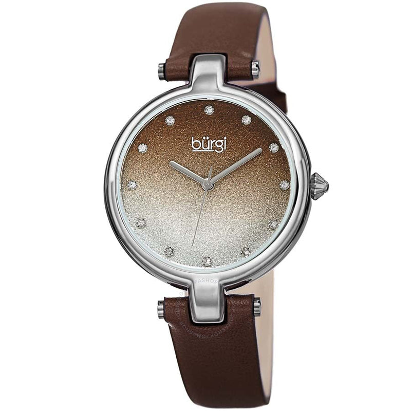 Burgi Ladies Glitter Ombre Swarovski Crystal Dial Genuine Leather Strap Watch - The Watches Men & Co