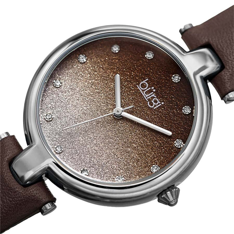 Burgi Ladies Glitter Ombre Swarovski Crystal Dial Genuine Leather Strap Watch - The Watches Men & Co #2