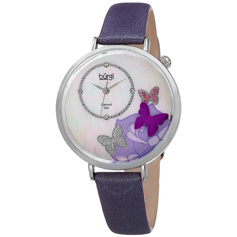 Burgi Mother of Pearl Butterfly Dial Ladies Watch BUR158PU - The Watches Men & Co