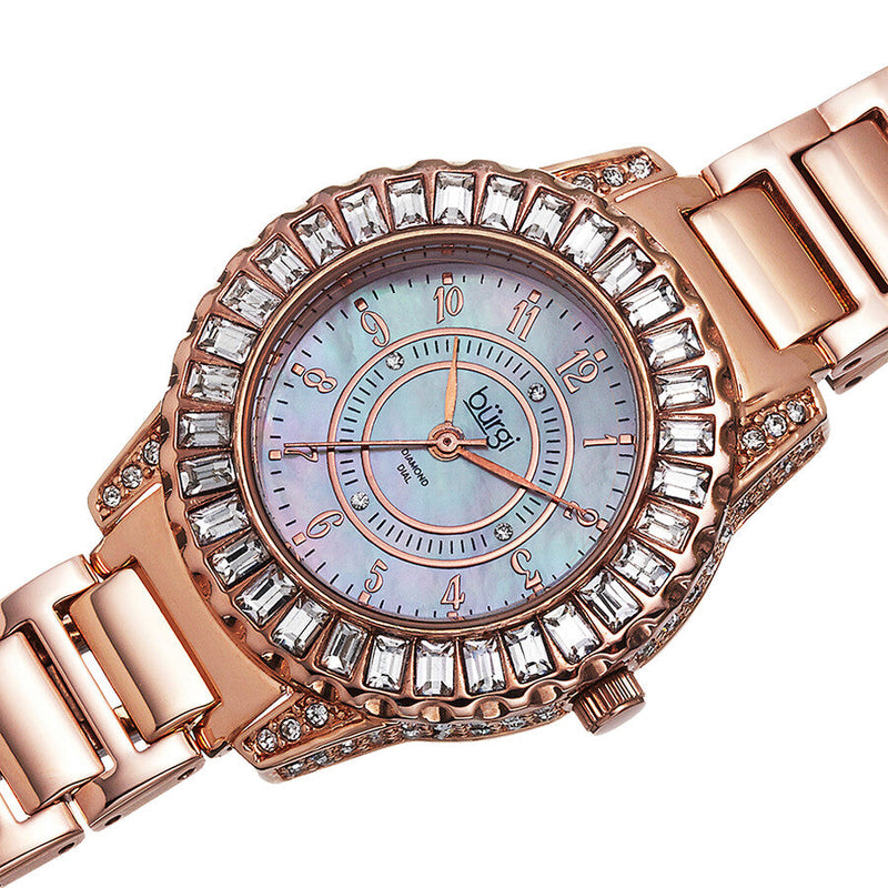 Burgi Mother of Pearl Dial Diamond Rose Gold-tone Brass Ladies Watch BUR095RG - The Watches Men & Co #2