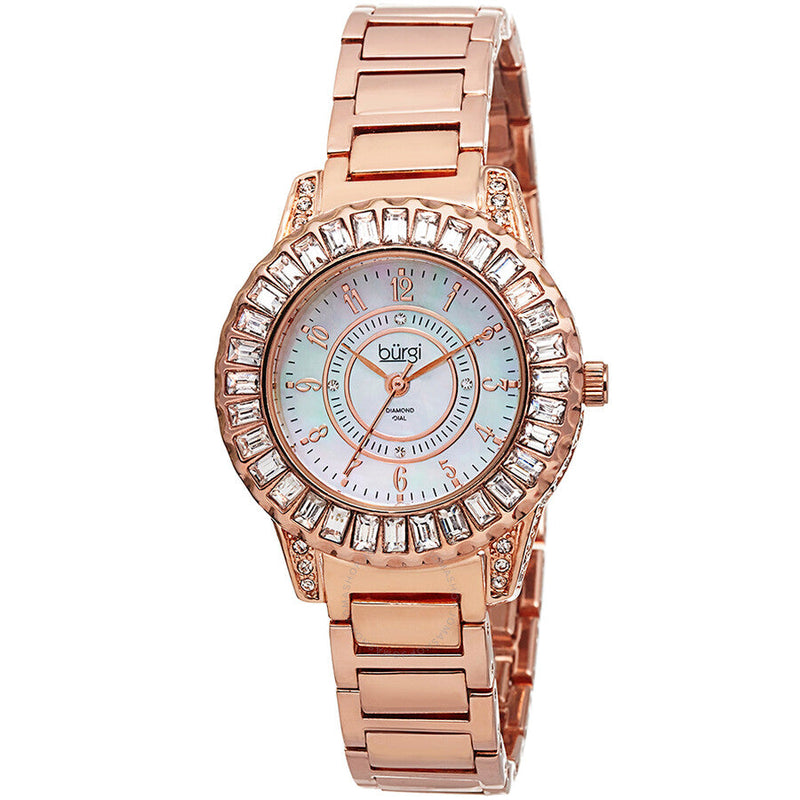 Burgi Mother of Pearl Dial Diamond Rose Gold-tone Brass Ladies Watch BUR095RG - The Watches Men & Co