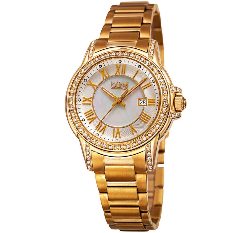 Burgi Mother of Pearl Dial Gold-tone Ladies Watch BUR168YG - The Watches Men & Co