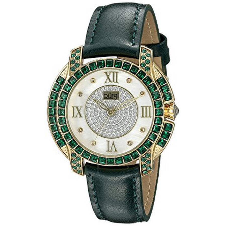 Burgi Mother Of Pearl Dial Green Crystal Ladies Watch BUR156GN - The Watches Men & Co