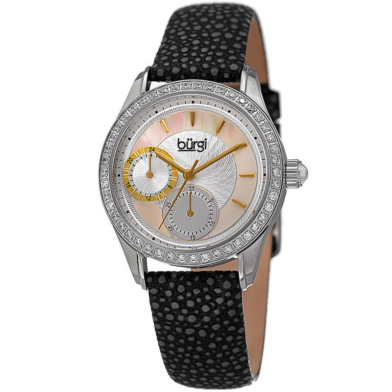 Burgi Mother Of Pearl Dial Ladies Black Polka Dot Leather Watch BUR160BK - The Watches Men & Co