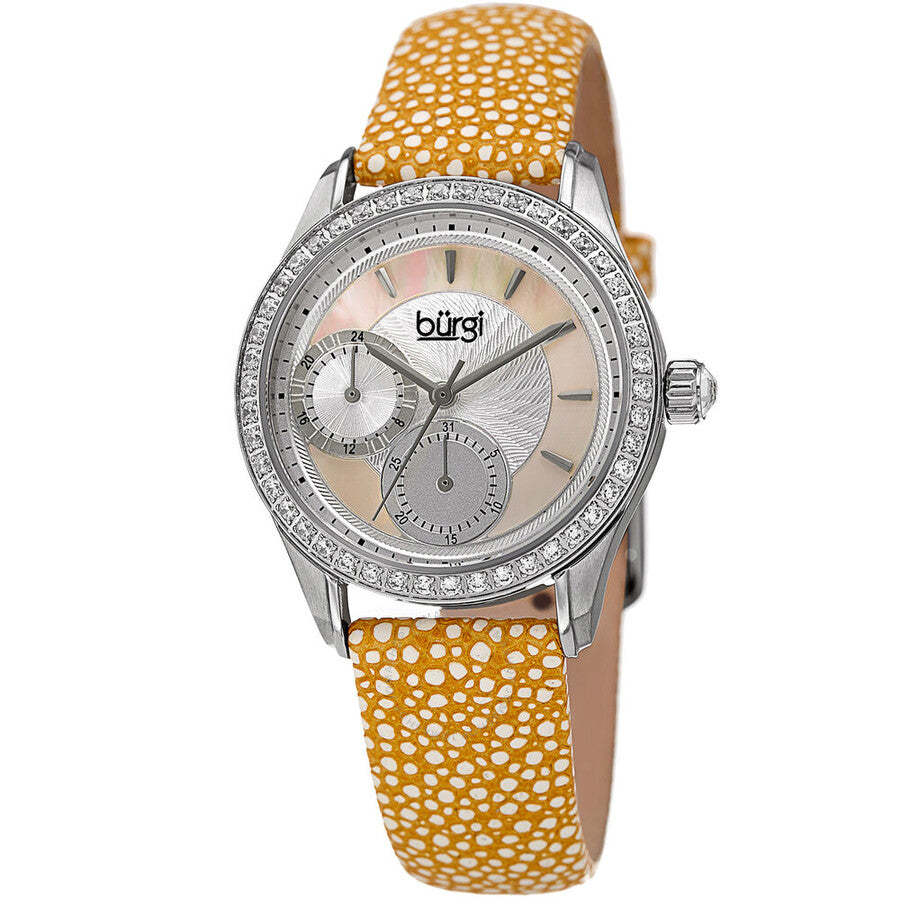 Burgi Mother Of Pearl Dial Ladies Polka Dot Leather Watch BUR160YL - The Watches Men & Co
