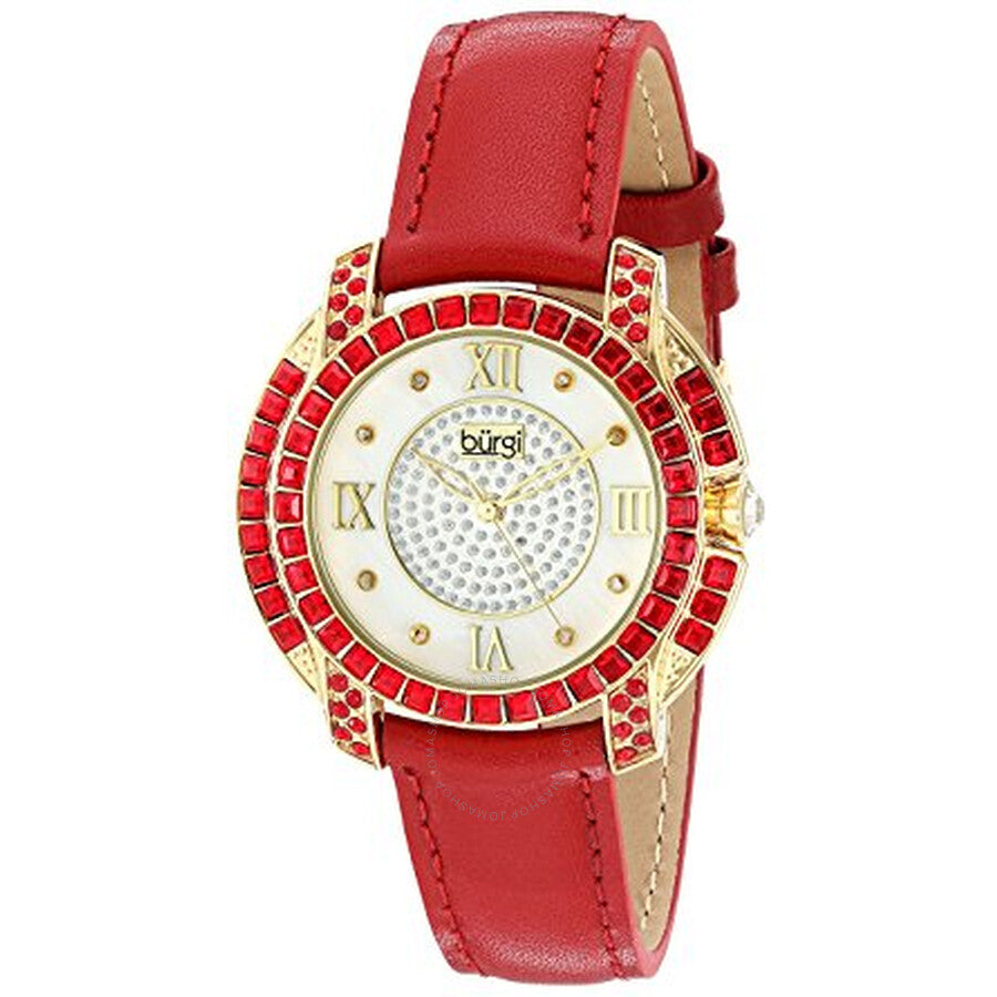 Burgi Mother of Pearl Dial Red Leather Ladies Watch BUR156RD - The Watches Men & Co