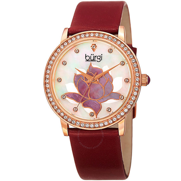 Burgi Mother of Pearl Dial Red Leather Ladies Watch BUR159RD - The Watches Men & Co
